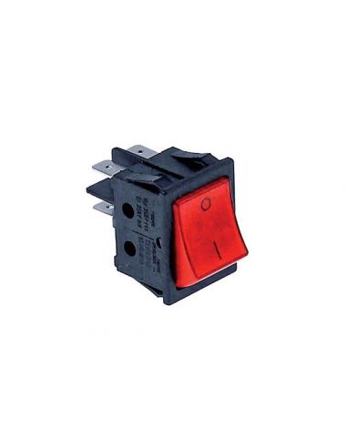 Rocker switch 30x22mm red 2NO 250V 16A illuminated 0-I connection male faston 6,3mm