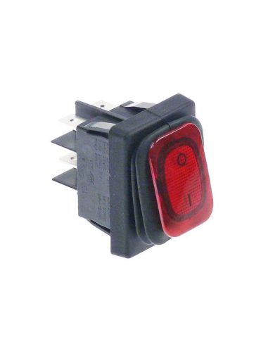 Rocker switch 30x22mm red 2NO 250 V 20 A illuminated 0-I connection male faston 6.3mm